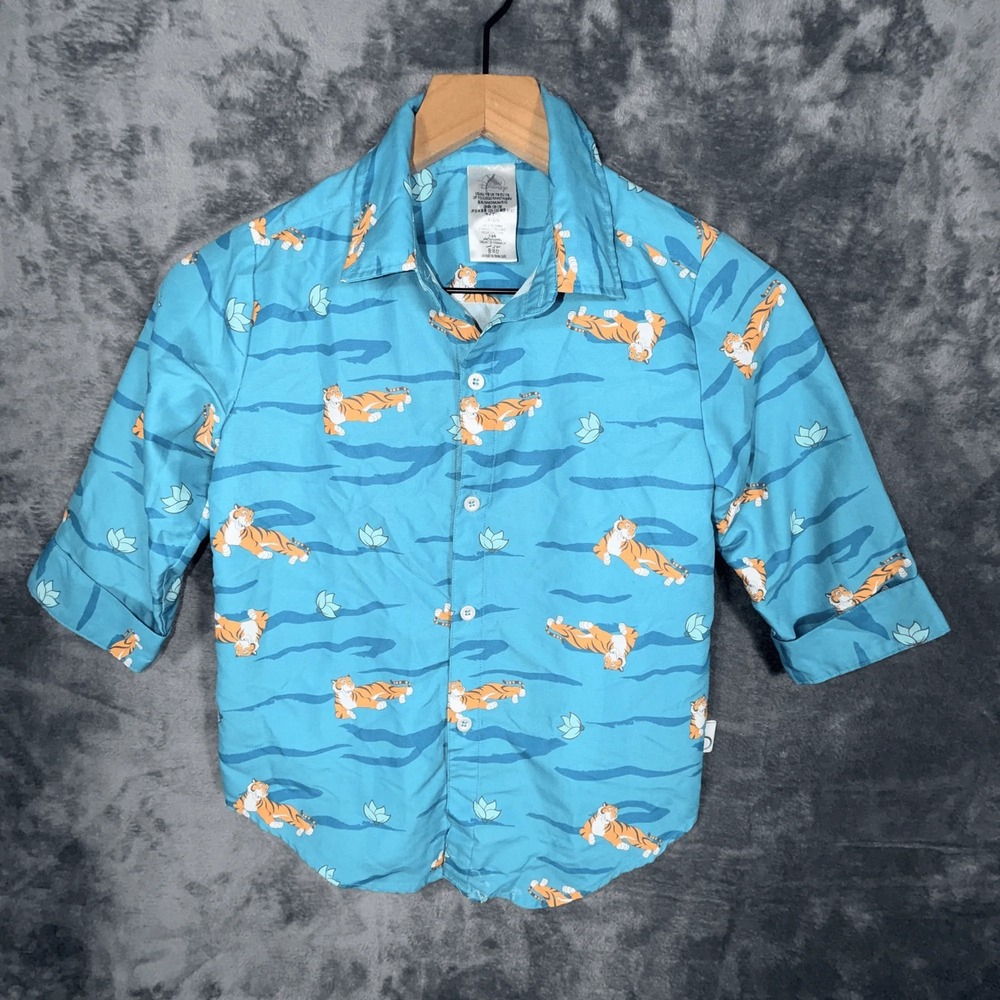 Disney ily Youth Rajah Aladdin Button Up Shirt Size 7-8 Blue Long Sleeve‎